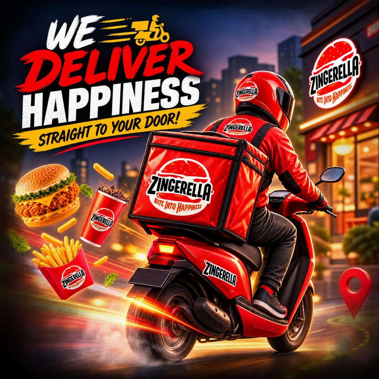 Zingerella delivery rider bringing burgers and fries in Karachi